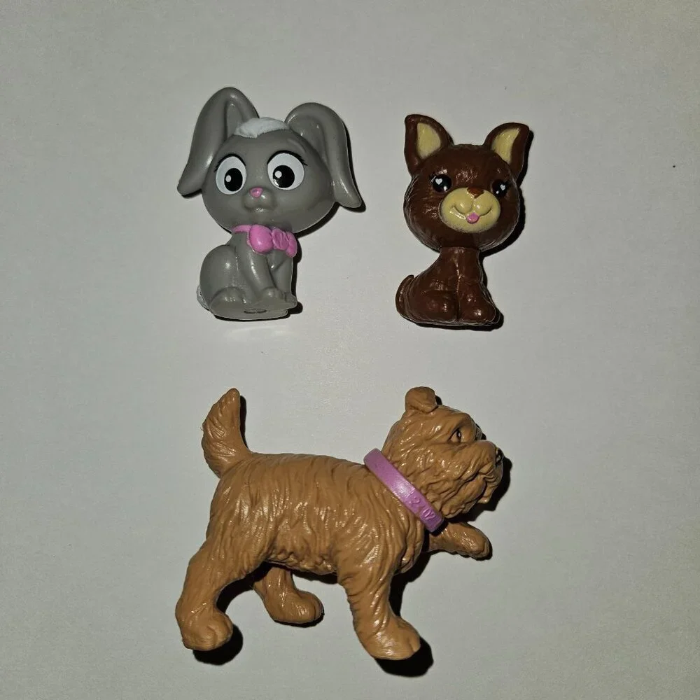 3 Barbie Pet Figures Brown Puppy Dog Gray Bunny Rabbit Toy Lot